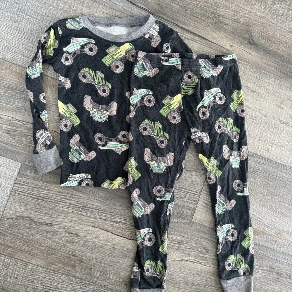 Lot 4 Toddler Boy Pajama Set 3T Dinosaurs Monster Truck Santa Christmas Quilted